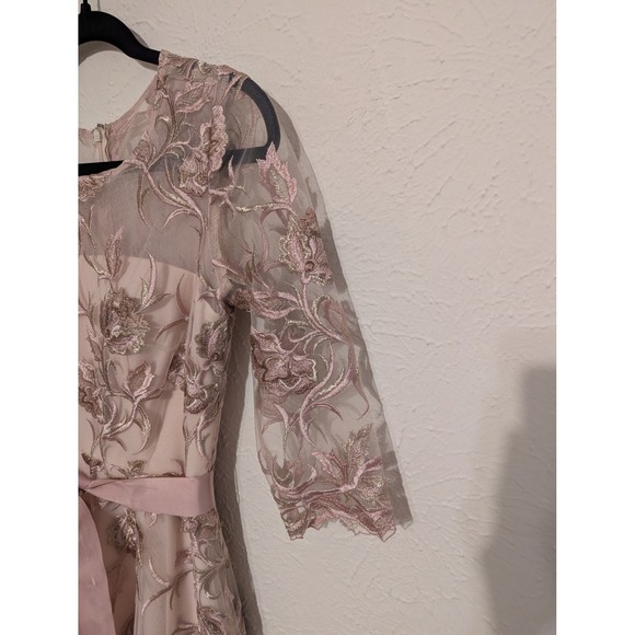 BHLDN embroidered floral tulle midi dress size 0 blush romantic wedding guest - Picture 4 of 7